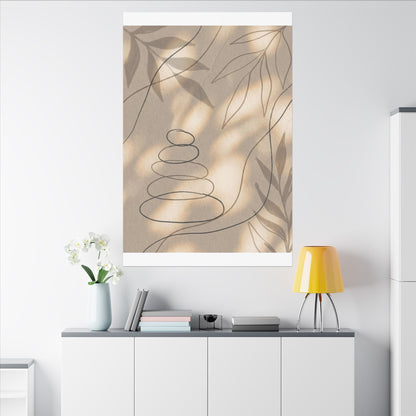 River Stones Minimal Line Canvas Art | Earthy Japandi Art