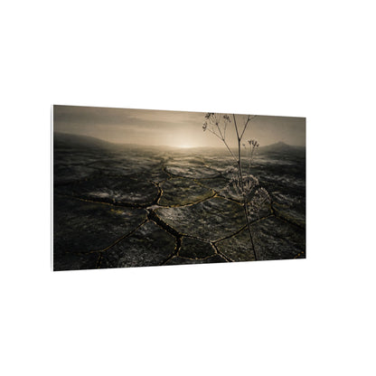 Dawn Cracked Earth Canvas Art - Dark Japandi Mono No Aware
