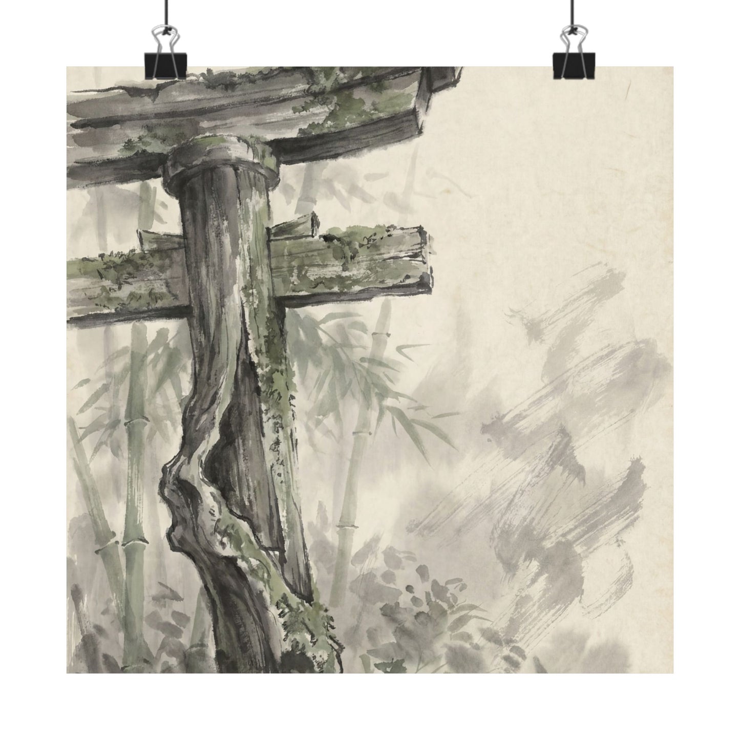 Summer Torii Gate Sumi E Wall Art Print | Calm Decor Art Print