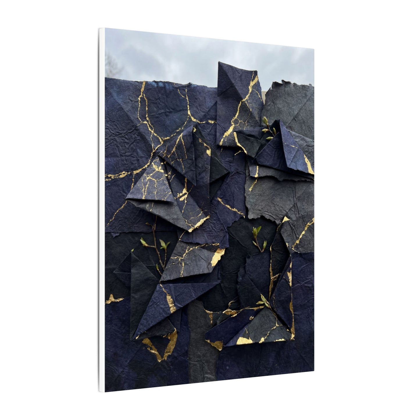 Beautiful Paper Fold Canvas Art - Crackle Gold Kintsugi