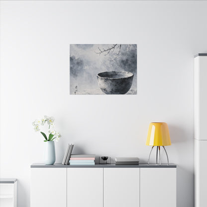Seijaku Ceramic Bowl Canvas Art - Zen Sumi E