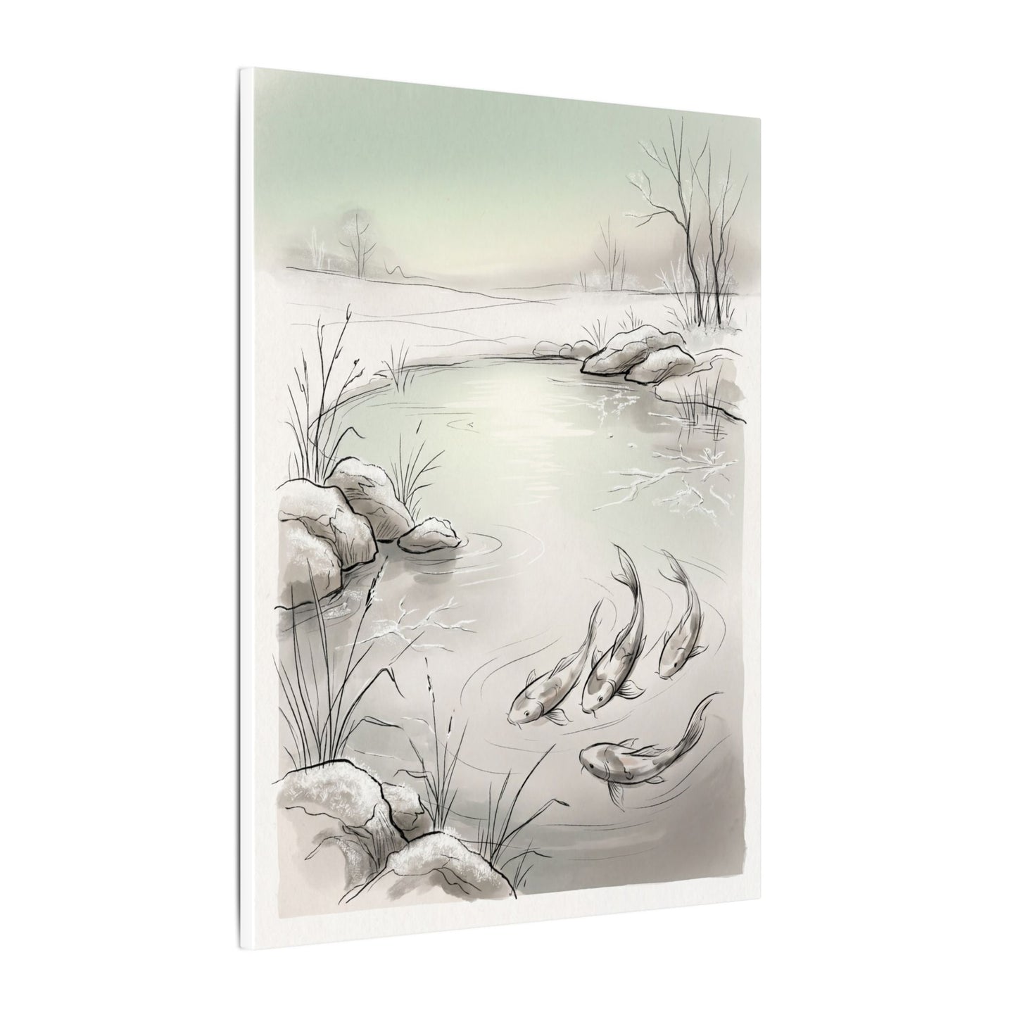 Koi Pond Minimal Line Canvas Art | Cozy Japandi Art
