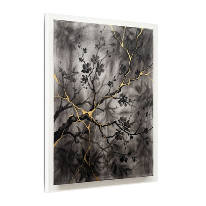 Kanso Cherry Blossom Canvas Art - Kintsugi Crackle Gold