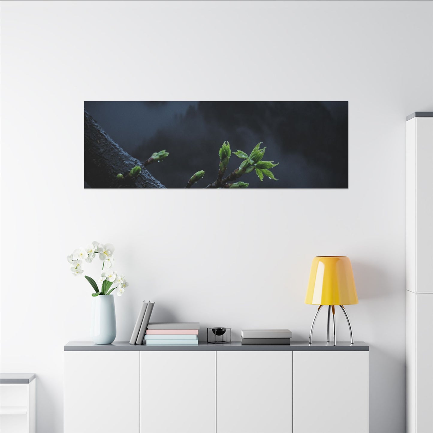 Moonlight Mountain Mist Canvas Art - Dark Japandi Kanso