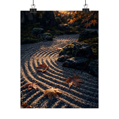 Rock Garden Autumn Wall Art Print | Dark Japandi Atmospheric Design
