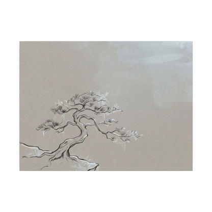 Pine Tree Minimal Line Canvas Art | Warm Japandi Art Art Print