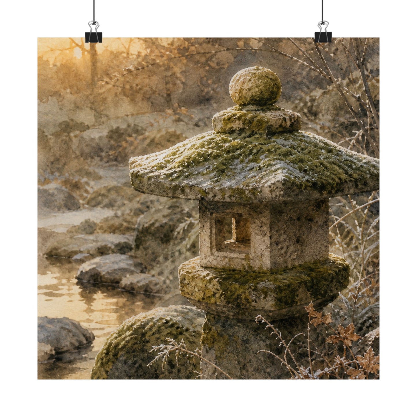 Winter Stone Lantern Watercolor Wall Art Print | Neutral Decor