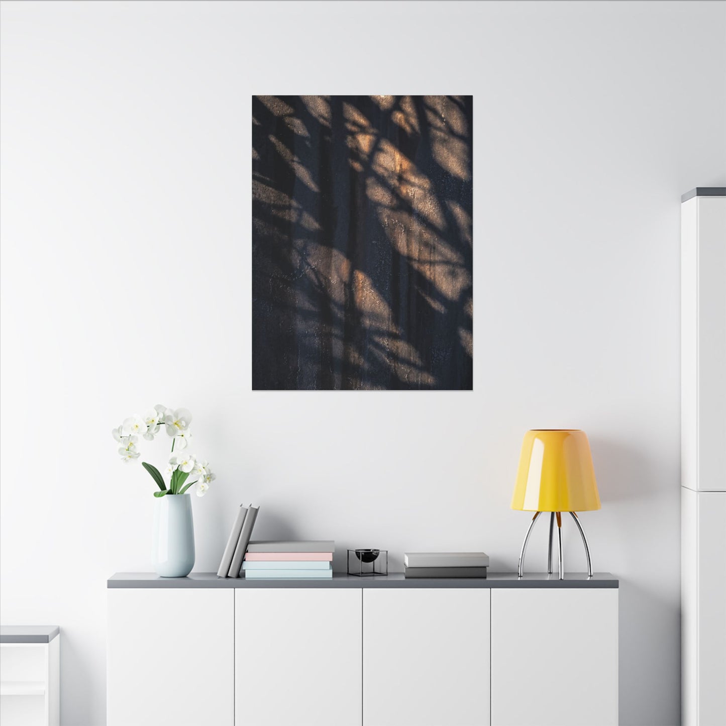 Dark Japandi Shadow Play in Golden Hour | Shadow Zen Canvas Art
