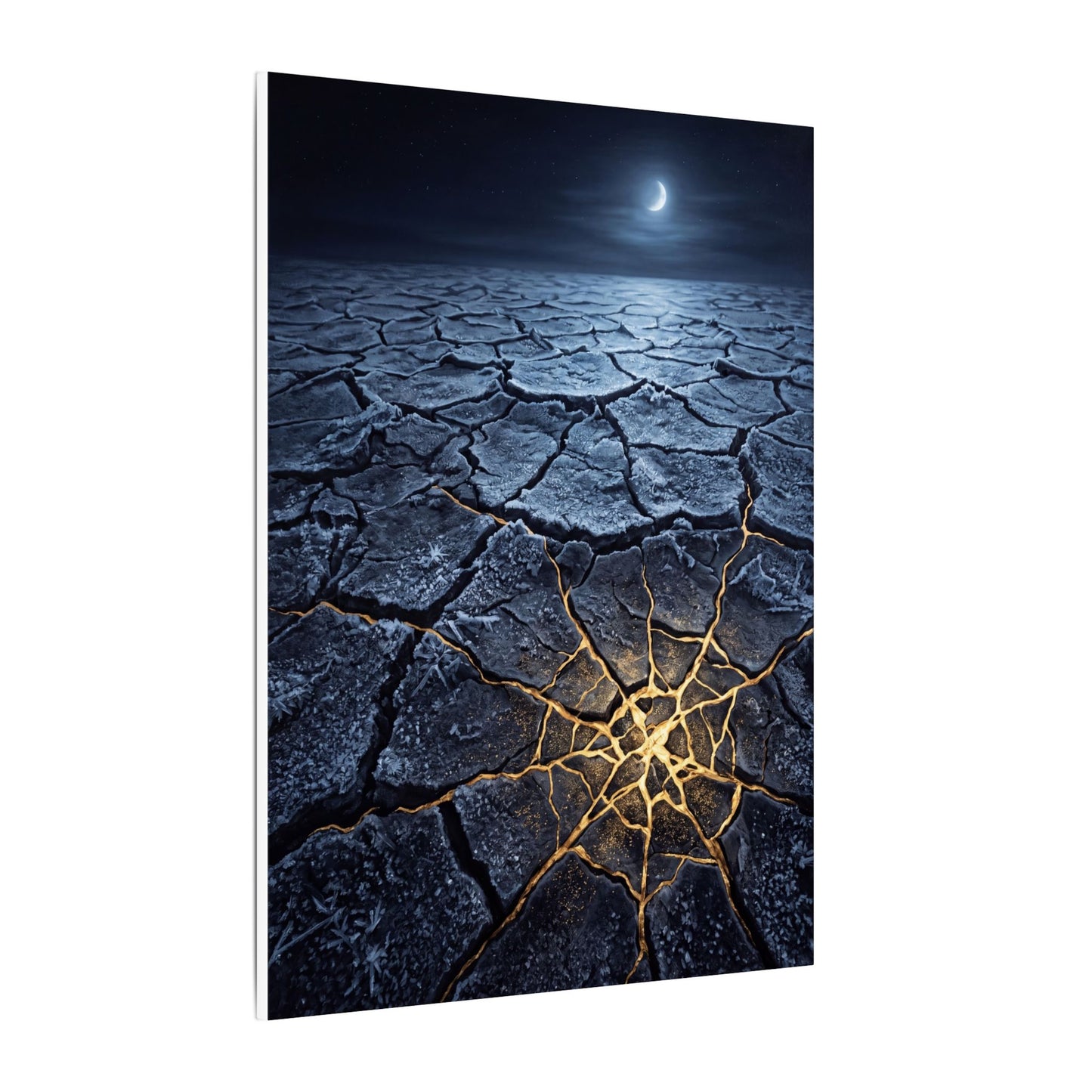 Moonlight Cracked Earth Canvas Art - Kintsugi Mono No Aware