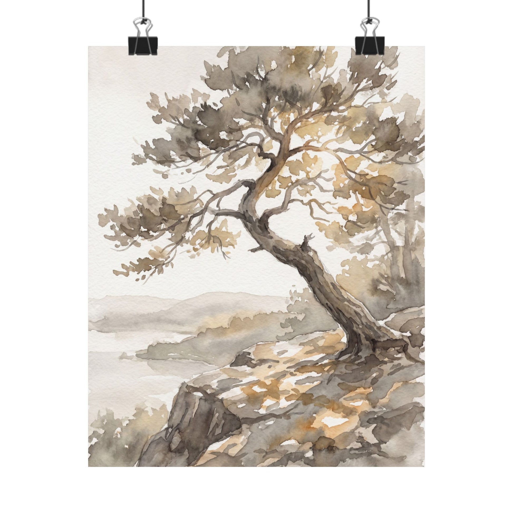 Mono No Aware Pine Tree Wall Art Print - Japandi Watercolor Art Print