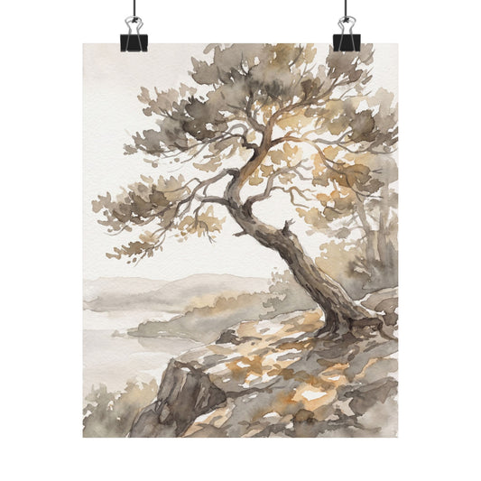 Mono No Aware Pine Tree Wall Art Print - Japandi Watercolor Art Print
