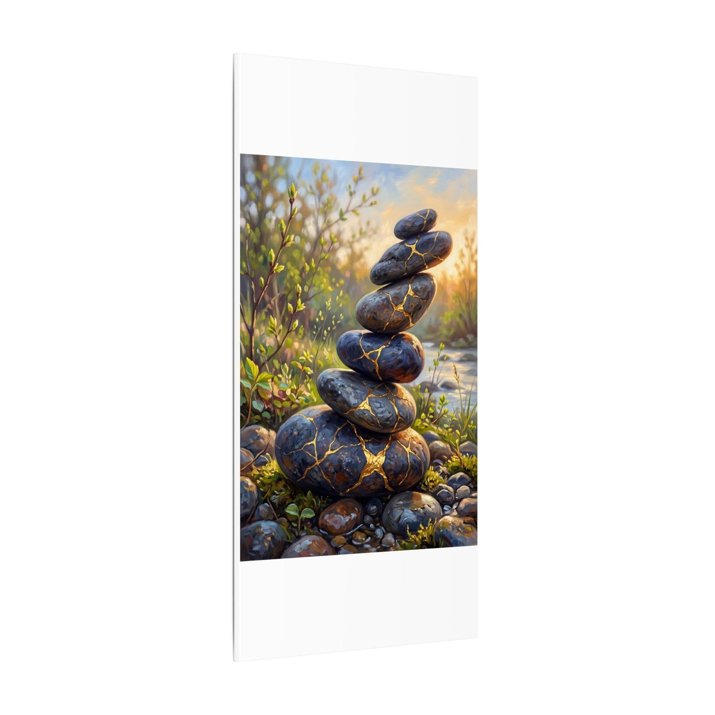 Spring River Stones Gold Repair Canvas Art | Healing Decor