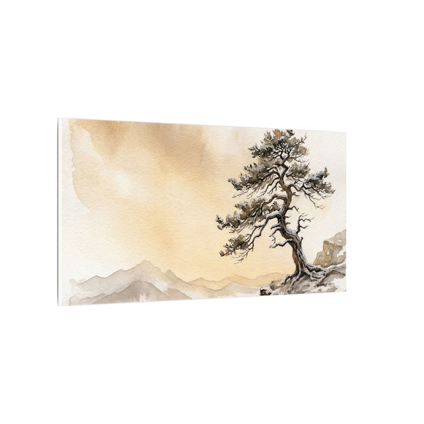 Pine Tree Canvas Art | Winter Japandi Watercolor Art
