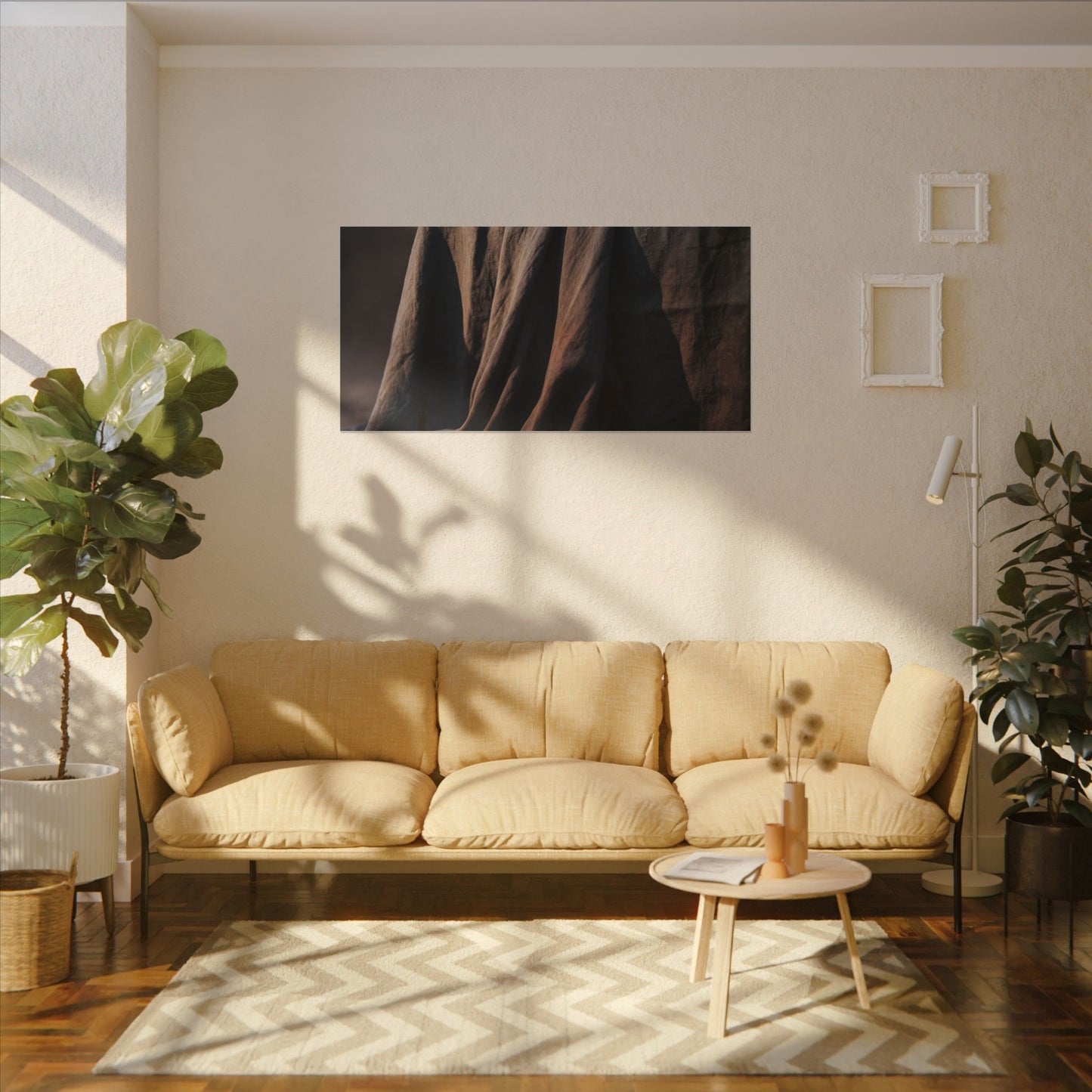 Silk Drape Canvas Art | Winter Dark Japandi Shadow Zen Art