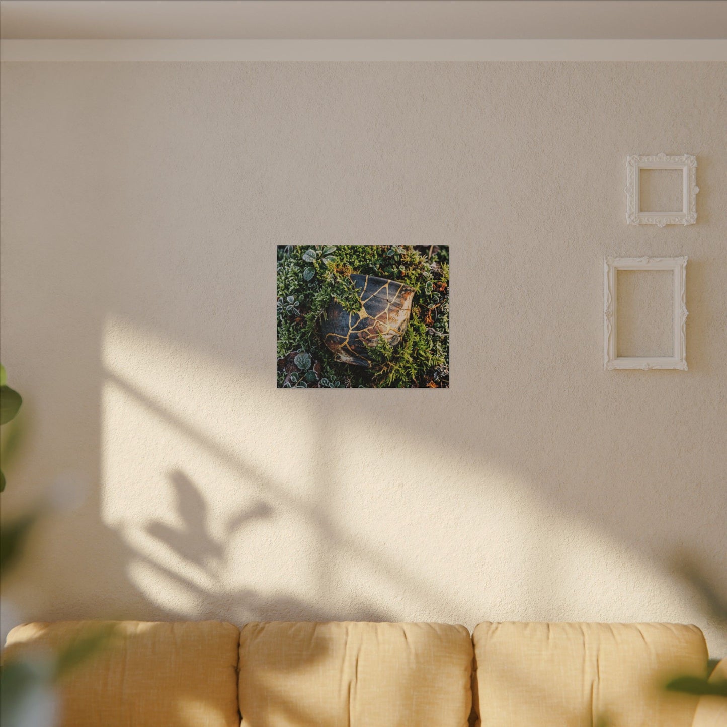 Artful Moss Close Up Canvas Art - Gold Repair Kintsugi