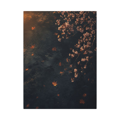 Golden Hour Cherry Blossom Canvas Art - Dark Japandi Kanso