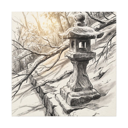 Golden Hour Stone Lantern Canvas Art - Japandi Kanso