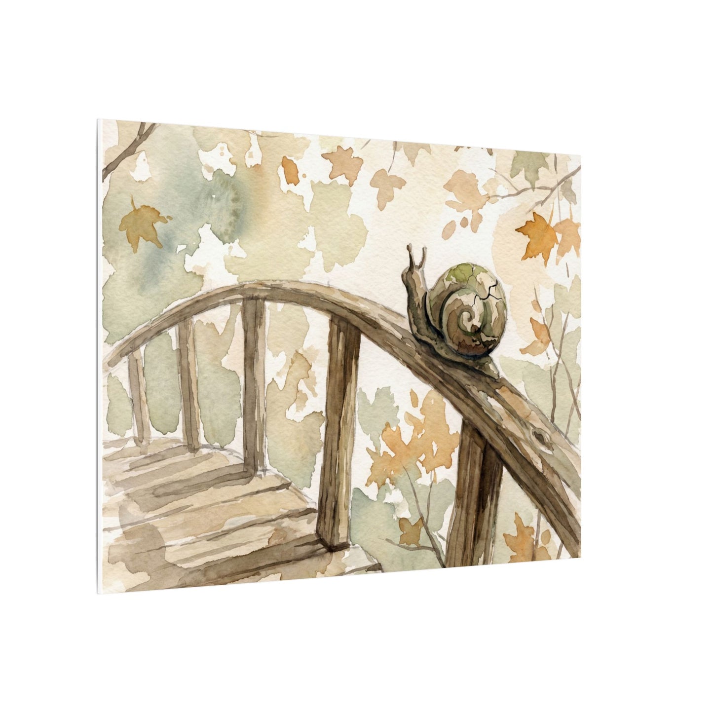 Wooden Bridge Canvas Art | Autumn Japandi Watercolor Art