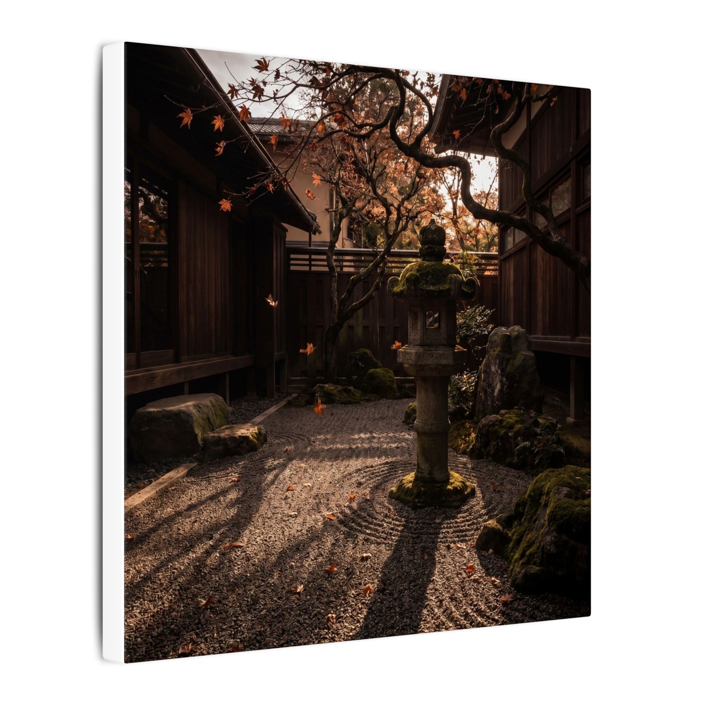 Seijaku Stone Lantern Canvas Art - Dark Japandi Shadow Zen