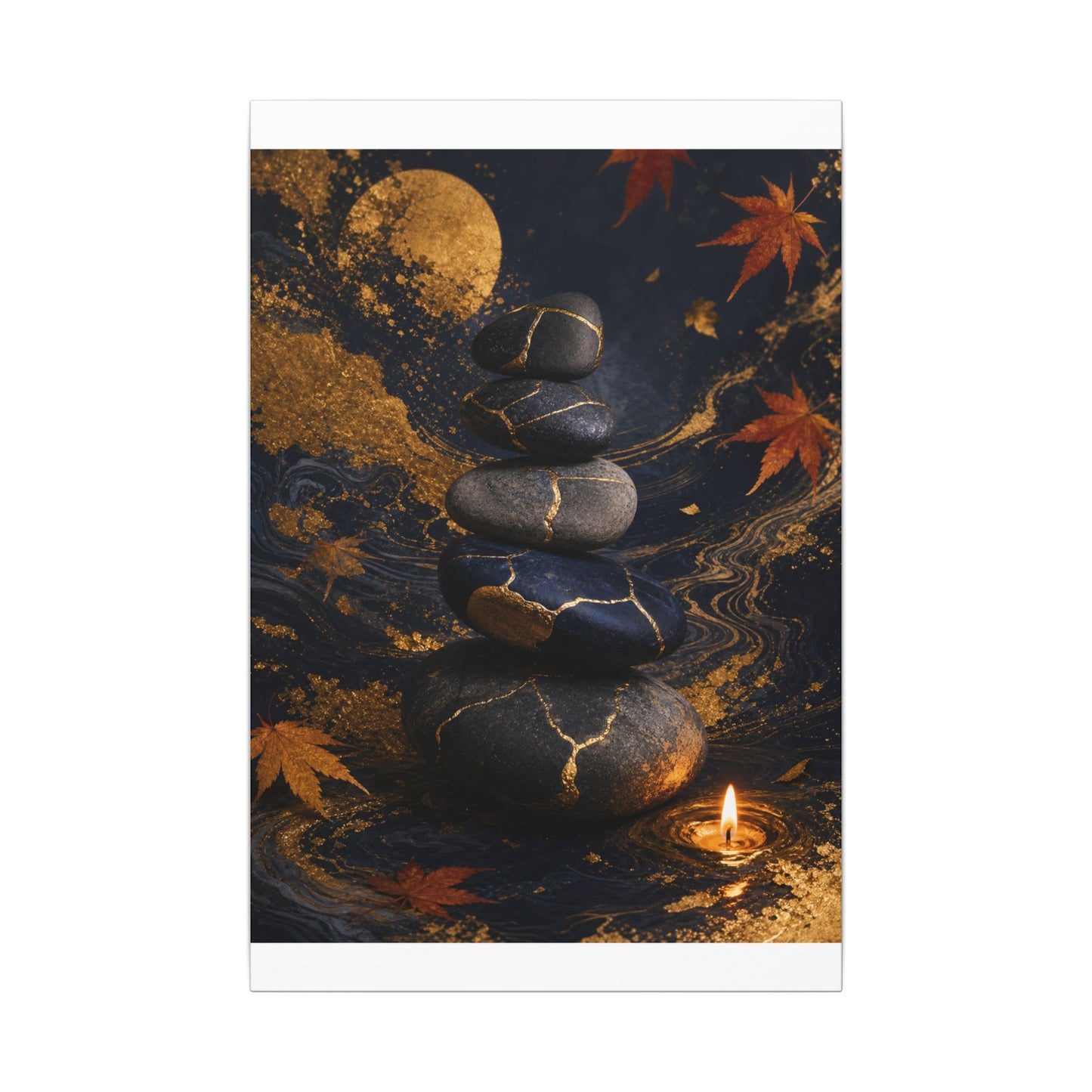 River Stones Autumn Canvas Art | Kintsugi Artful Design