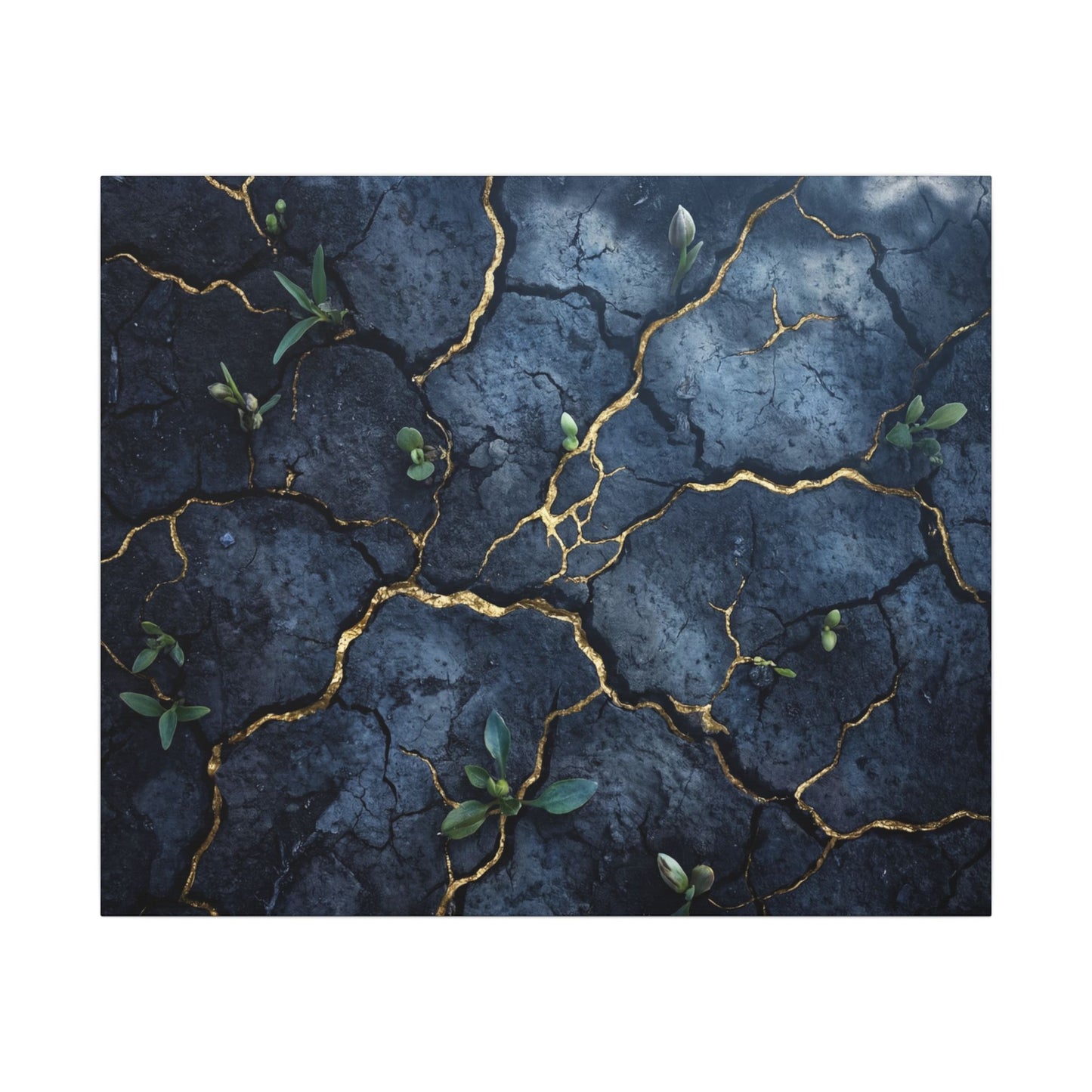 Cracked Earth Spring Canvas Art | Kintsugi Healing Design