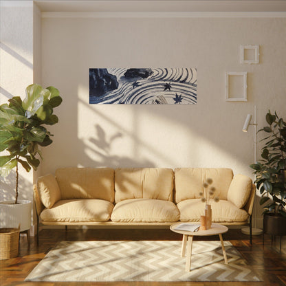 Zen Rock Garden in Golden Hour | Sumi E Canvas Art