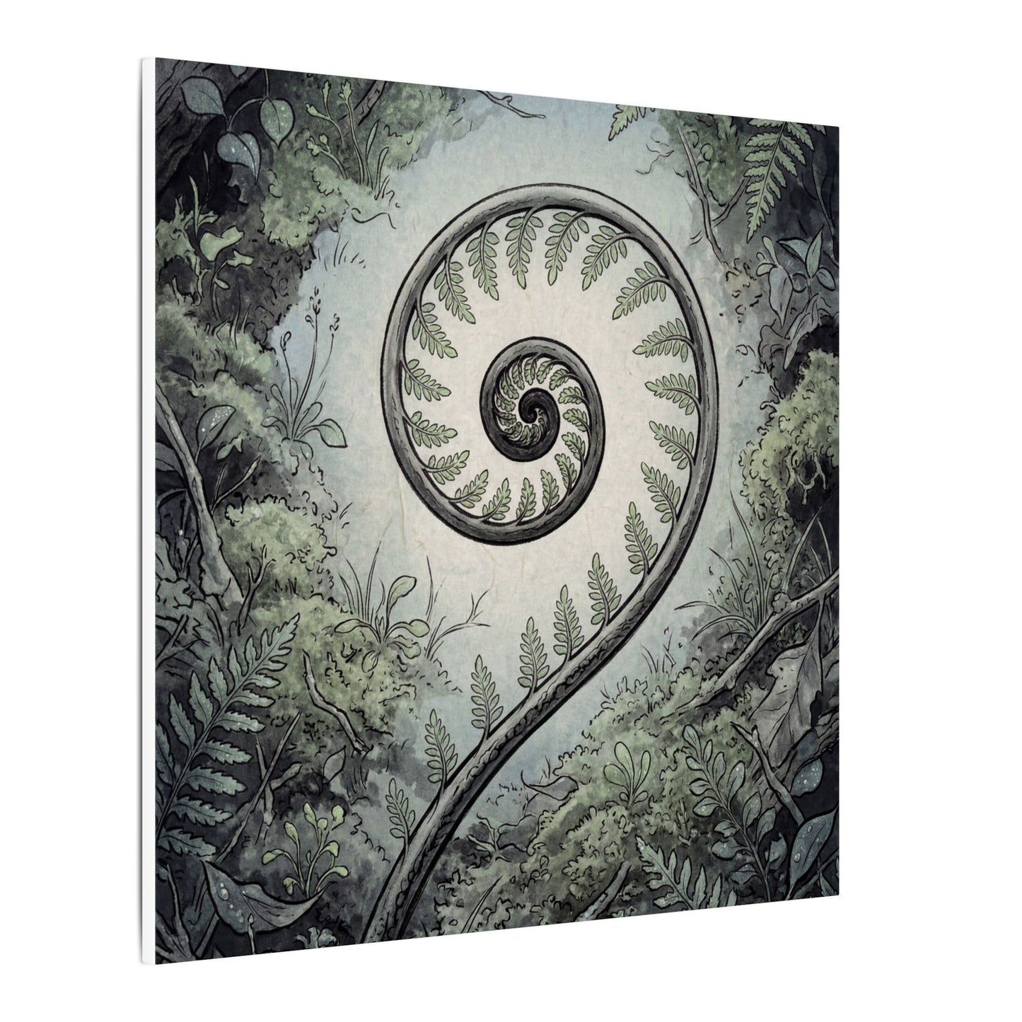 Zen Fern Unfurling in Dawn | Ukiyo E Inspired Canvas Art