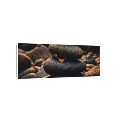 Dark Japandi River Stones in Golden Hour | Moody Minimal Canvas Art