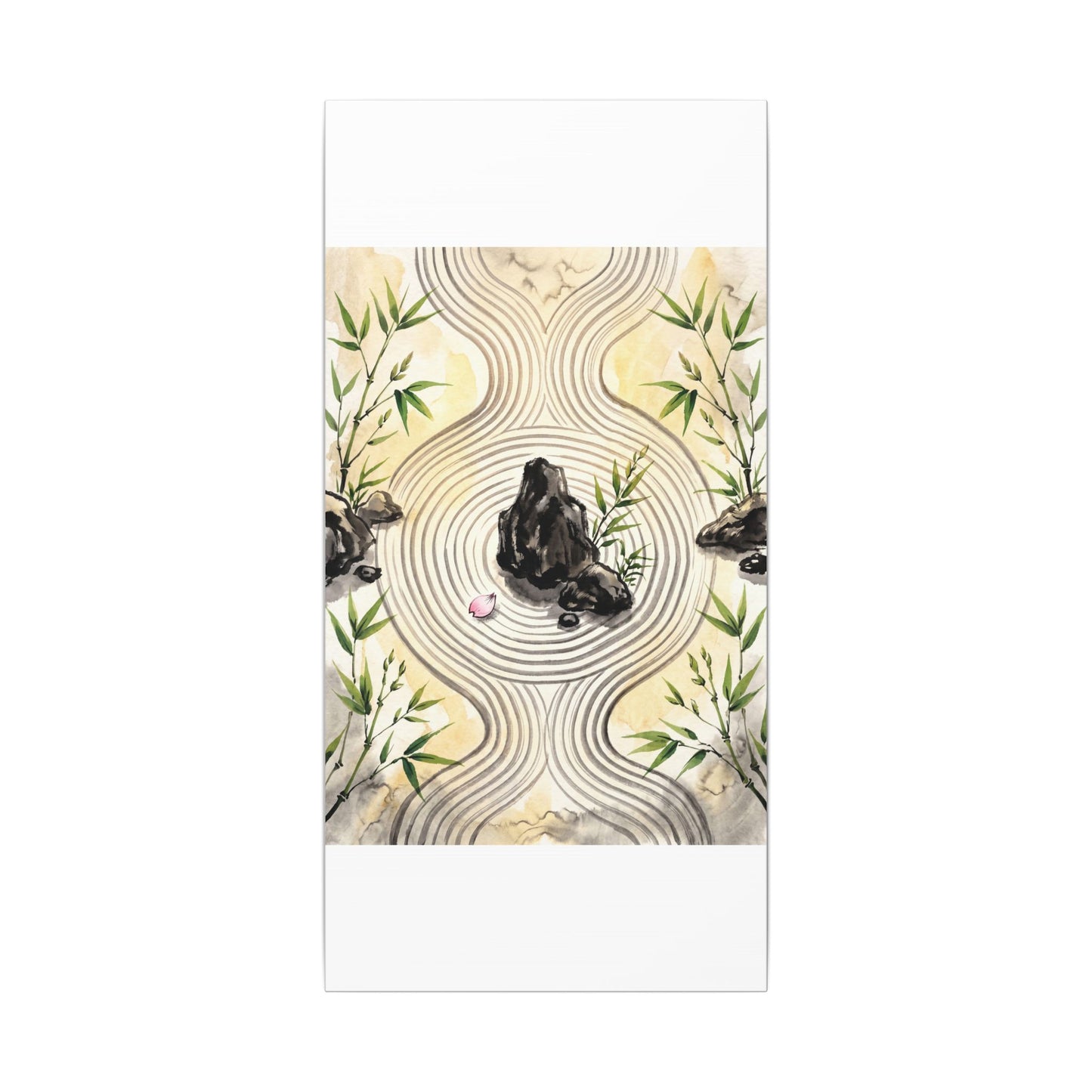 Zen Rock Garden in Golden Hour | Sumi E Canvas Art