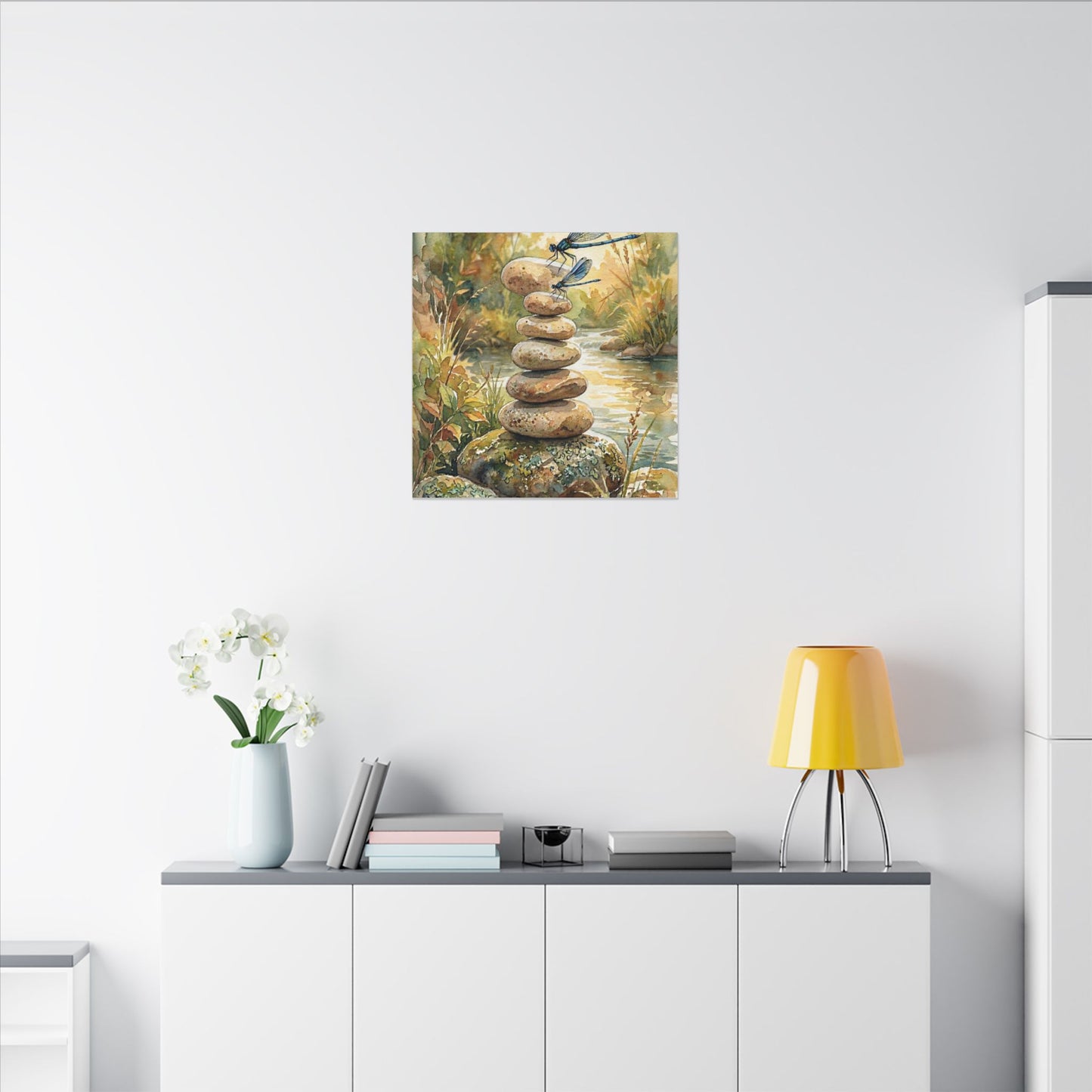 River Stones Summer Canvas Art | Japandi Cozy Design