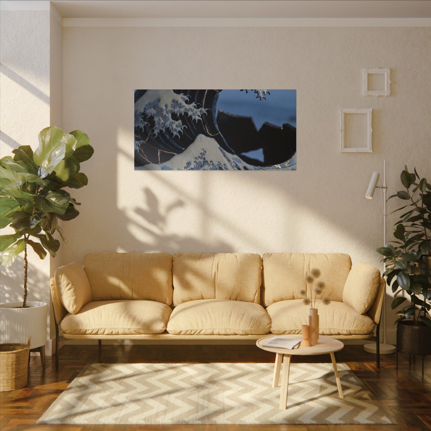 Ocean Wave Canvas Art | Winter Kintsugi Gold Repair Art