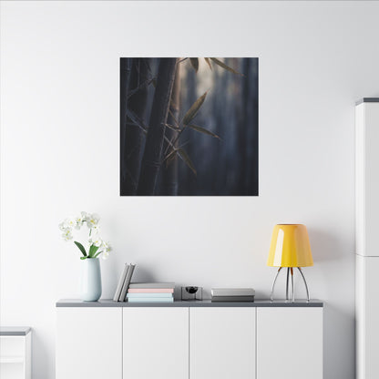 Dark Japandi Bamboo Grove in Dawn | Moody Minimal Canvas Art