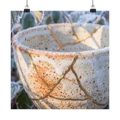 Kintsugi Ceramic Bowl in Dappled | Gold Vein Wall Art Print Art Print