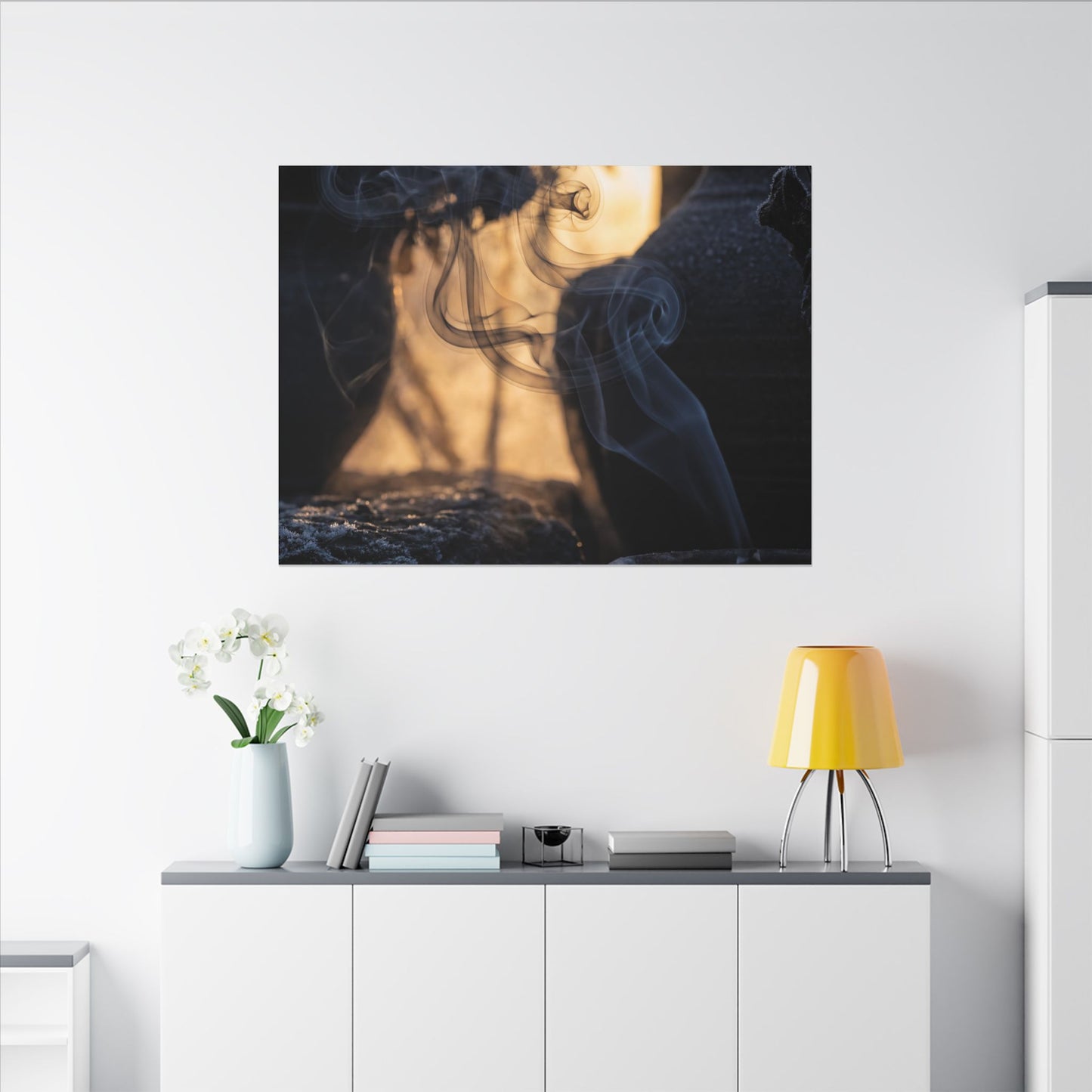 Incense Smoke Canvas Art | Winter Dark Japandi Shadow Zen Art