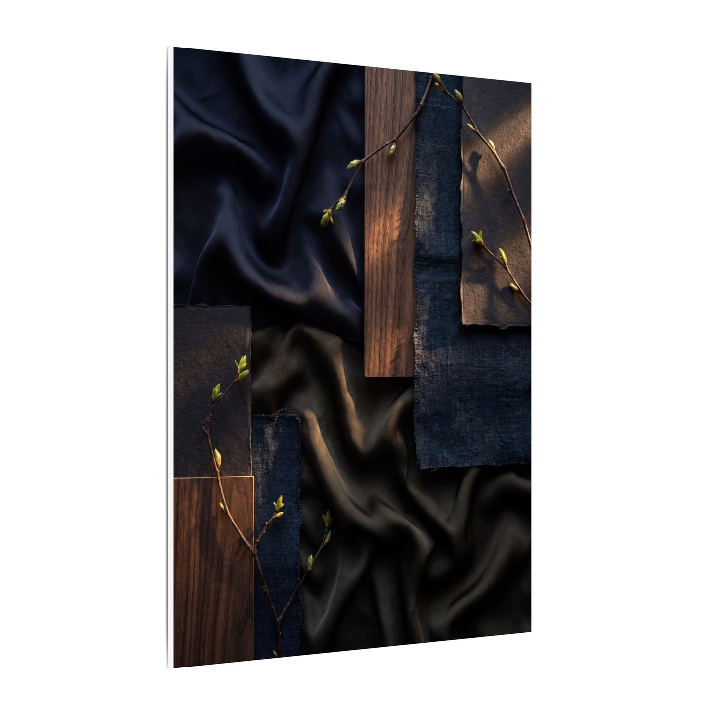 Silk Drape Spring Canvas Art | Dark Japandi Moody Design