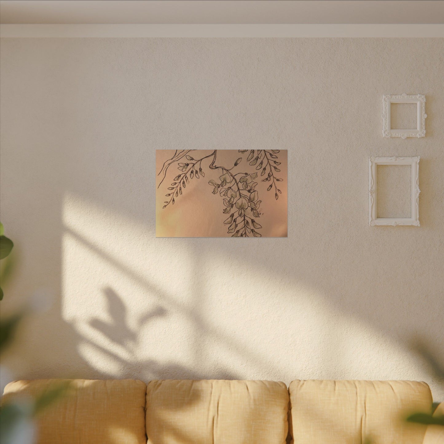 Japandi Wisteria in Candlelight | Minimal Line Canvas Art