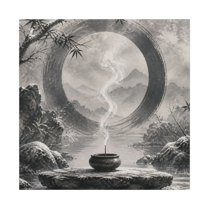 Incense Smoke Canvas Art | Winter Zen Sumi E Art