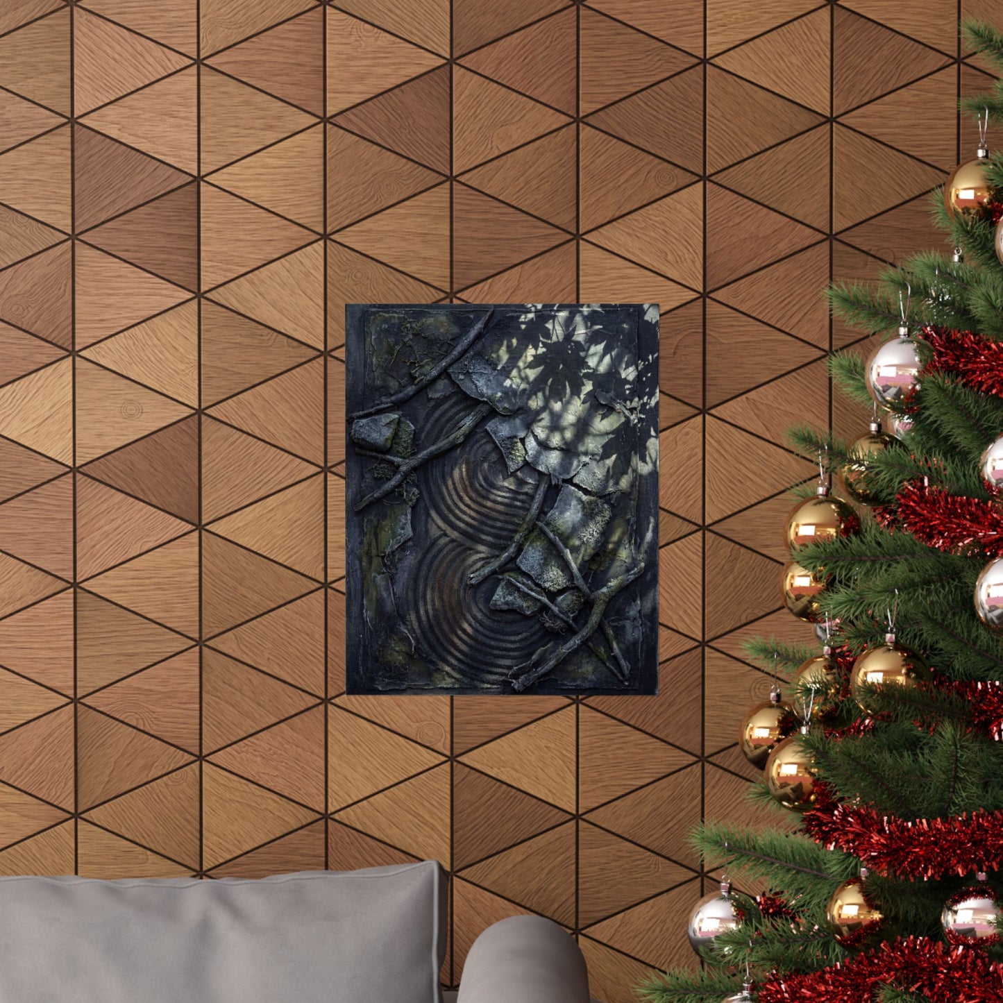 Winter Rock Garden Dark Texture Wall Art Print | Moody Decor