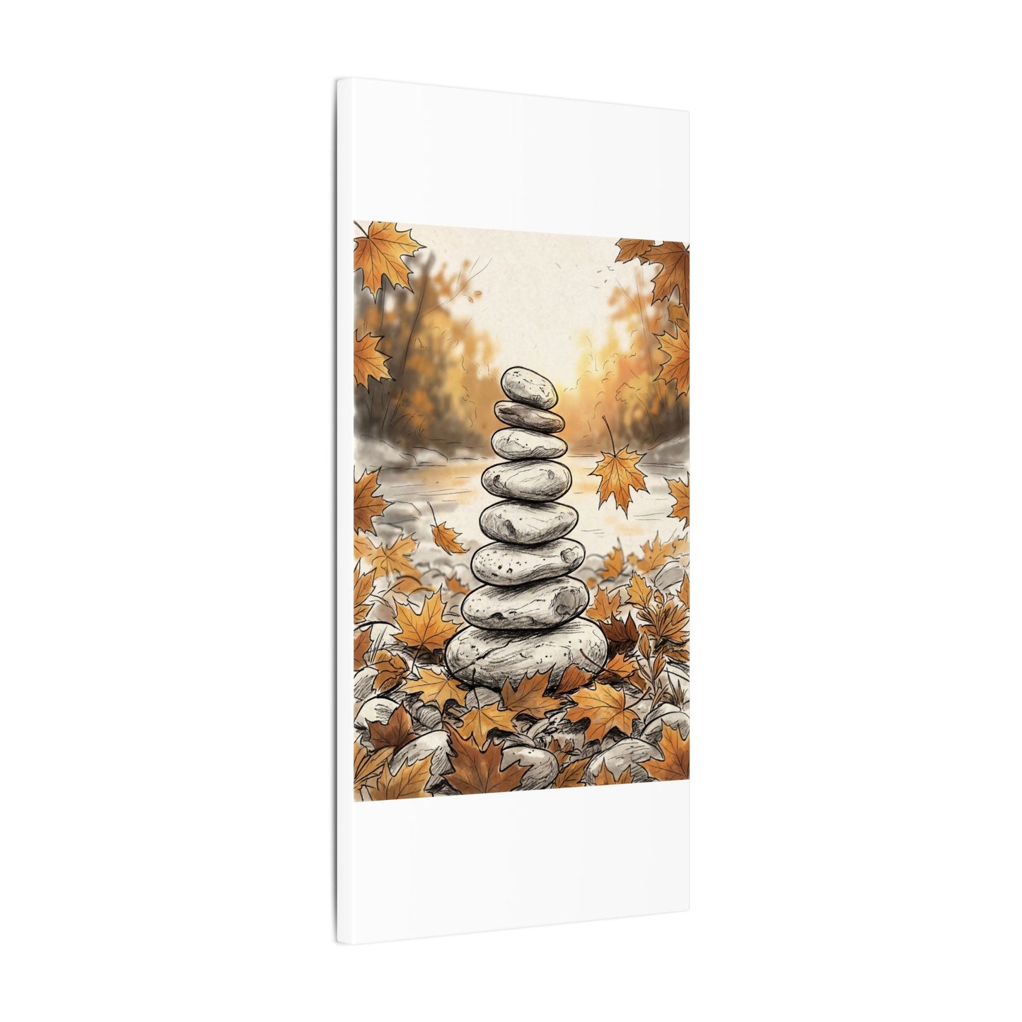 Earthy River Stones Canvas Art - Minimal Line Japandi
