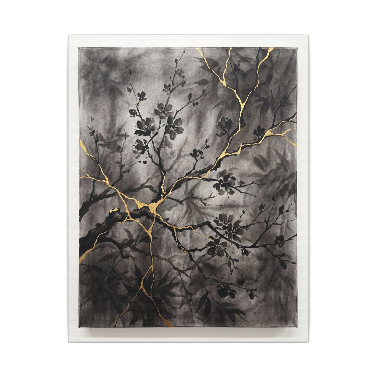 Kanso Cherry Blossom Canvas Art - Kintsugi Crackle Gold