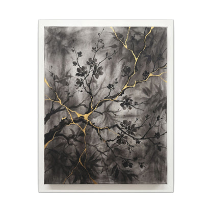 Kanso Cherry Blossom Canvas Art - Kintsugi Crackle Gold