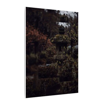 Stone Lantern Spring Canvas Art | Dark Japandi Bold Design