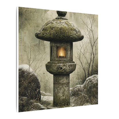 Stone Lantern Winter Canvas Art | Japandi Neutral Design
