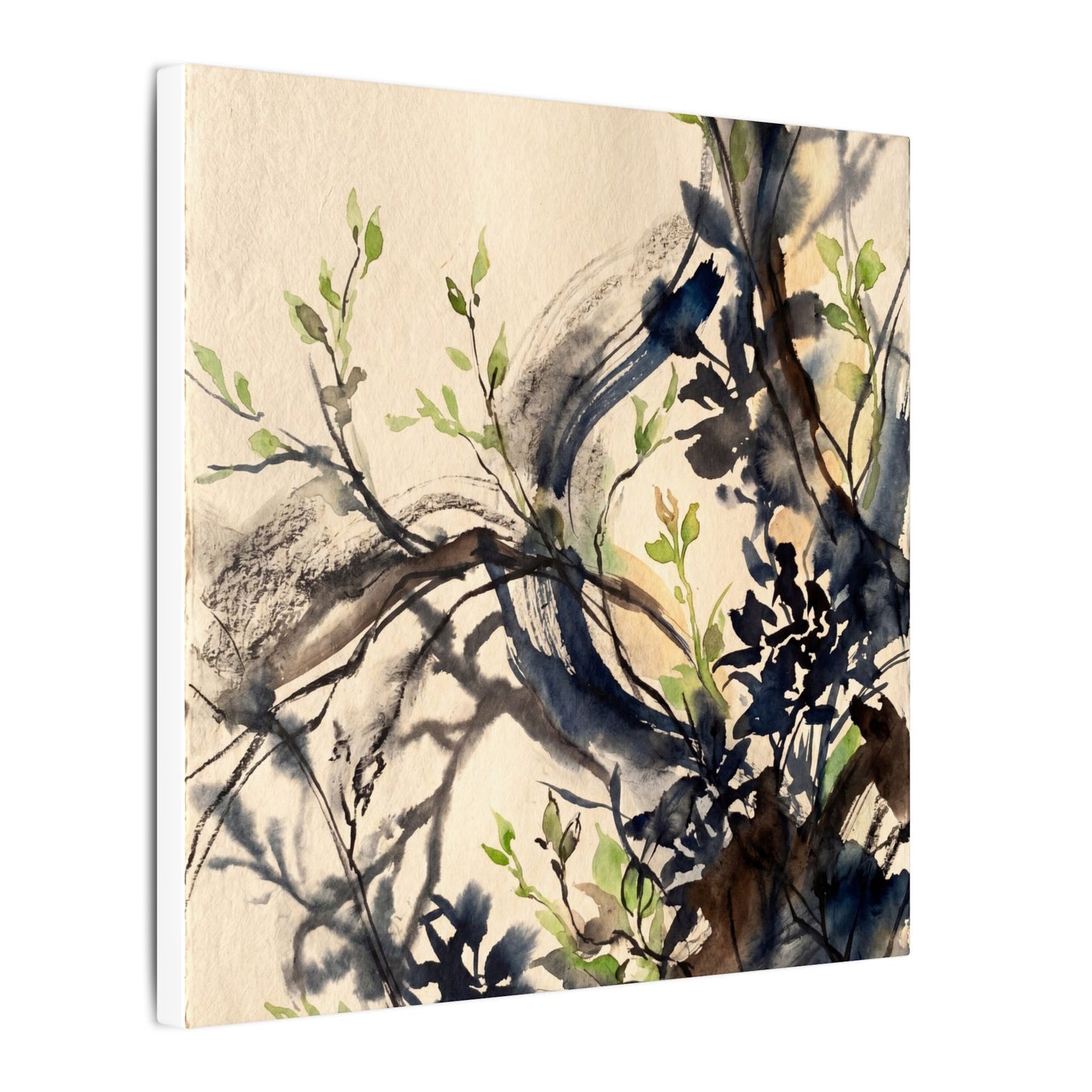Ma Shadow Play Canvas Art - Dark Japandi Charcoal Ink