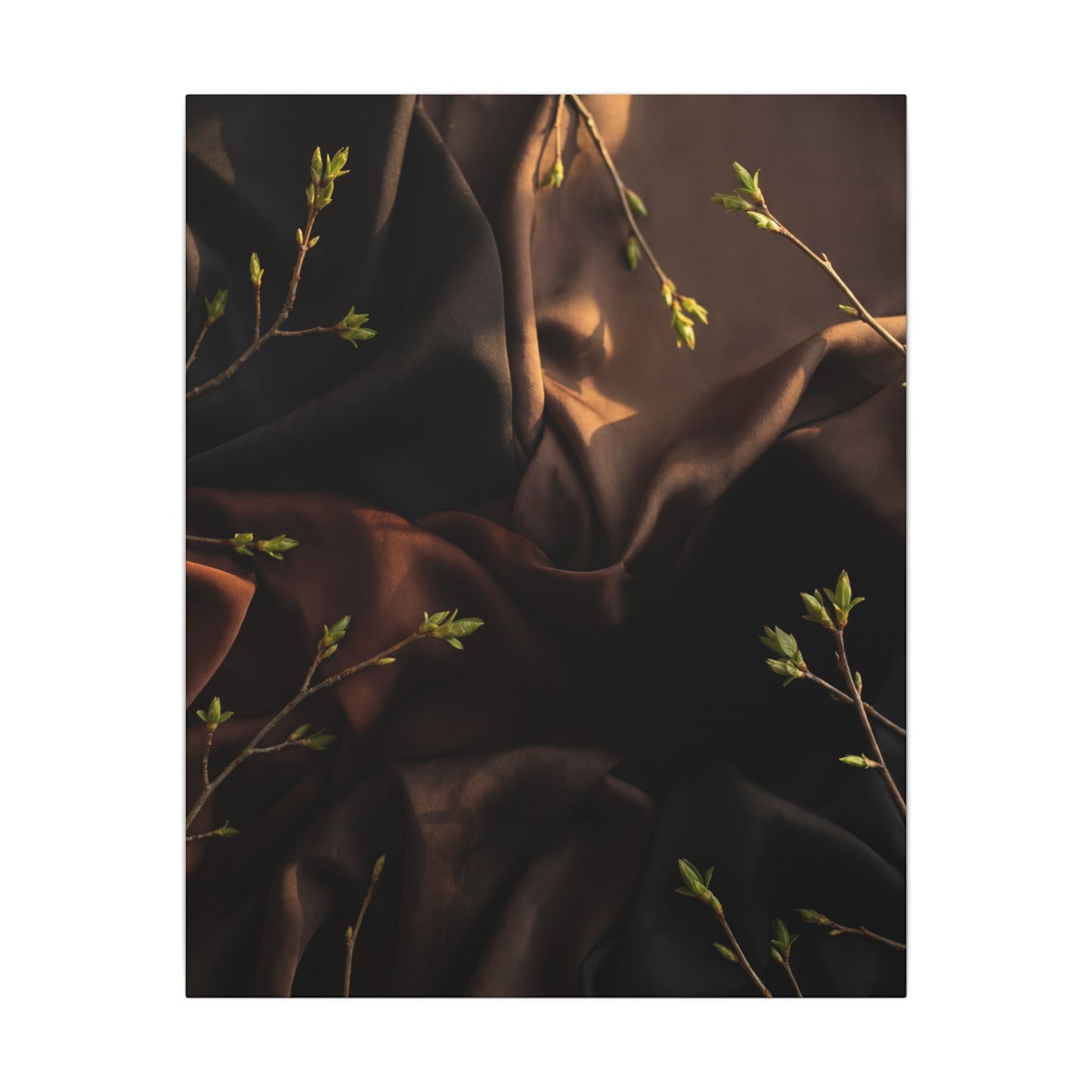 Dark Japandi Silk Drape in Golden Hour | Moody Minimal Canvas Art