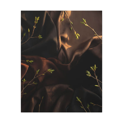 Dark Japandi Silk Drape in Golden Hour | Moody Minimal Canvas Art