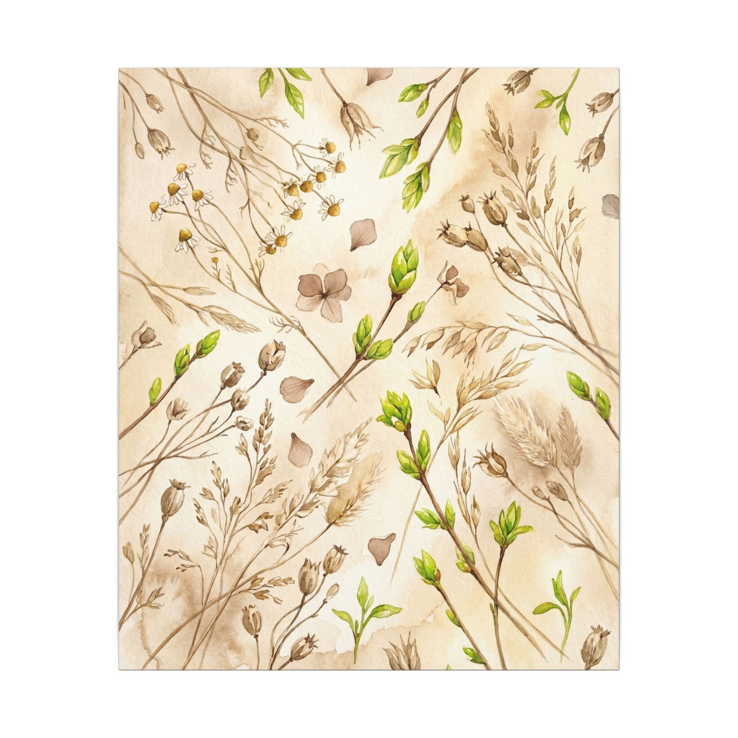 Spring Dried Flowers Watercolor Canvas Art | Earthy Decor