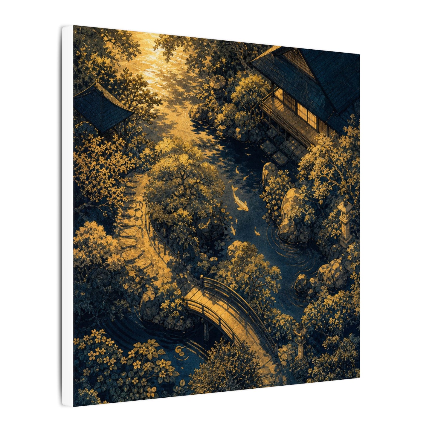 Contemplative Moonlit Garden Canvas Art - Ukiyo E Inspired Zen