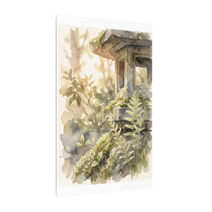 Earthy Stone Lantern Canvas Art - Watercolor Japandi