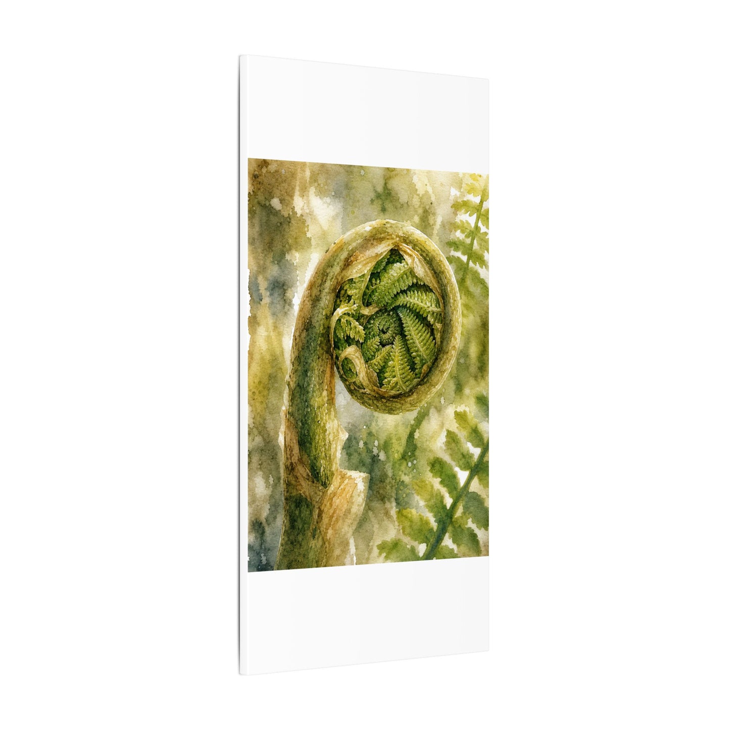 Japandi Fern Unfurling in Dappled | Watercolor Canvas Art